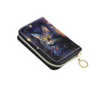 OWFKAY Porta carte di credito gatto e stelle nello spazio dipinto piccolo PU pelle cerniera porta carte portafoglio per le donne, Multicolore, Taglia unica, Casual