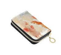 OWFKAY Porta carte di credito maiali con ali nel cielo piccolo PU pelle cerniera porta carte portafoglio per le donne, Multicolore, Taglia unica, Casual