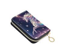OWFKAY Porta carte di credito unicorno con stelle scintillanti farfalle e fiori, piccolo portafoglio in pelle PU con cerniera per le donne, Multicolore, Taglia unica, Casual
