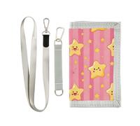 OWFKAY Portafogli per bambini per ragazzi e ragazze portafoglio a tre ante per bambini piccole stelle gialle a righe rosa con cerniera tasca portamonete borsa regalo, Stelle gialle a righe rosa, 12.5×