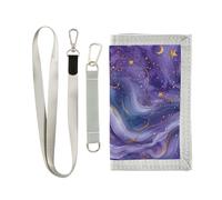 OWFKAY Portafogli per bambini per ragazzi e ragazze portafoglio a tre ante per bambini piccoli viola stelle luna crescente con cerniera tasca portamonete borsa regalo, Luna crescente stelle viola