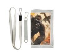 OWFKAY Portafogli per bambini per ragazzi e ragazze portafoglio a tre pieghe per bambini piccolo Gorilla War con cerniera portamonete borsa regalo, Guerra dei Gorilla, 12.5×23cm, Moderno