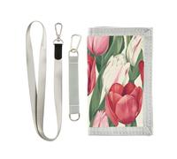 OWFKAY Portafogli per bambini per ragazzi e ragazze portafoglio tre volte per bambini piccolo fiore rosa rosso bianco con cerniera portamonete borsa regalo, Fiore Rosa Rosso Bianco, 12.5×23cm, Moderno
