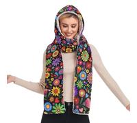 OWFKAY Sciarpa invernale da donna, calda sciarpa con cappuccio, sciarpa lunga con tasca per guanti, design tre in uno e versatilità all'aperto, fiore Dia De Los Muertos