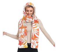 OWFKAY Sciarpa invernale da donna con cappuccio calda, sciarpa lunga con tasca per guanti, design tre in uno e versatilità all'aperto, fiore di ibisco rosso