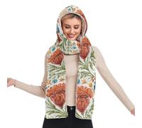 OWFKAY Sciarpa invernale da donna con cappuccio calda, sciarpa lunga con tasca per guanti, design tre in uno e versatilità all'aperto, acquerello retrò fiore rosso