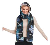 OWFKAY Sciarpa invernale da donna con cappuccio calda, sciarpa lunga con tasca per guanti, design tre in uno e versatilità all'aperto, arte astratta libellula fiore