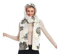 OWFKAY Sciarpa invernale da donna con cappuccio calda, sciarpa lunga con tasca per guanti, design tre in uno e versatilità all'aperto, fiore di loto astratto giallo e grigio alla moda