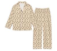 OWFKAY Set pigiama in raso setoso a maniche lunghe Lounge Pjs Set da notte 2 pezzi Button Down Nighty 5-6Y S Marrone Chicchi di caffè, Chicchi di Caffè Marrone, 13-14 Years