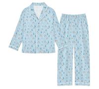 OWFKAY Set pigiama in raso setoso a maniche lunghe Lounge Pjs Set da notte 2 pezzi Button Down Nighty 5-6Y S Penguin, Pinguino., 13-14 Years