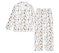 OWFKAY Set pigiama in raso setoso a maniche lunghe Lounge Pjs Set da notte 2 pezzi Button Down Nighty 5-6Y S Morandi Color Tree, Albero Colore Morandi, 13-14 Years