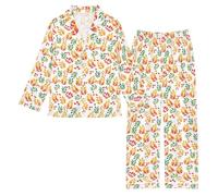 OWFKAY Set pigiama in raso setoso a maniche lunghe Lounge Pjs Set da notte 2 pezzi Button Down Nighty 5-6Y S Foglia d'acero Bacche rosse, Foglia d'Acero Bacche Rosse, 13-14 Years