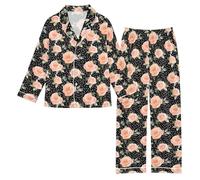OWFKAY Set pigiama in raso setoso a maniche lunghe Lounge Pjs Set da notte 2 pezzi Button Down Nighty 5-6Y S Polka Dot Roses, Rose a pois, 13-14 Years