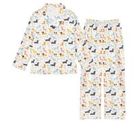 OWFKAY Set pigiama in raso setoso a maniche lunghe Lounge Pjs Set da notte 2 pezzi Button Down Nighty 5-6Y S Floreale Bassotto, Bassotto Floreale, 13-14 Years