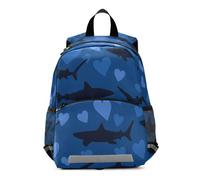 OWFKAY Zainetto per bambini con squali e cuore, blu, per la scuola materna, per ragazzi, ragazze, bambini, piccolo