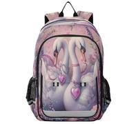 OWFKAY Zaini per bambini, per scuola, università, per ragazzi e ragazze, rosa con cigni rosa