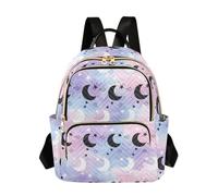 OWFKAY Zaino da donna con stelle e luna crescente sfumato piccolo zaino per la scuola da viaggio antifurto casual, Gradiente Luna Mezzaluna Stelle, S, Zaino da donna