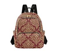 OWFKAY Zaino da donna in damascato rosso e oro, piccolo, per la scuola, da viaggio, antifurto, casual, Damasco Oro Rosso, M, Zaino da donna