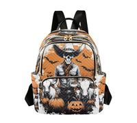 OWFKAY Zaino da scuola per ragazze e donne, adolescenti, università, scuola superiore, casual, mini piccolo zaino per libri, zainetto S scheletro cowboy zucca, Scheletro Cowboy Zucca, M