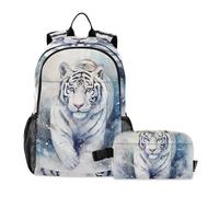 OWFKAY Zaino per bambini con motivo tigre bianca invernale per ragazzi e ragazze, zaino per la scuola con borsa per il pranzo, Multicolore, Taglia unica