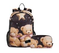OWFKAY Zaino per bambini con orsi nel cielo stellato per ragazzi e ragazze, zaino per la scuola con borsa per il pranzo, Multicolore, Taglia unica