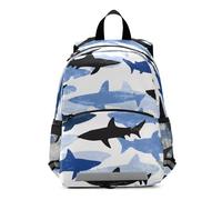 OWFKAY Zaino per bambini con squali, colore bianco e blu, per la scuola materna, per ragazze, ragazzi, bambini, piccolo