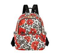 OWFKAY Zaino piccolo da donna, con papavero rosso, leopardo, ghepardo, mini zaino per la scuola, da viaggio, antifurto, casual, Ghepardo leopardo papavero rosso, M, Zaino da donna