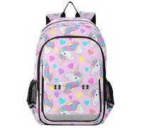 OWFKAY Zaino scolastico per bambini con striscia catarifrangente di sicurezza, ideale per ragazzi e ragazze dai 6 ai 12 anni, unicorno rosa, cuore giallo