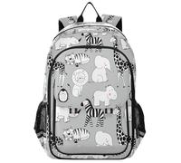 OWFKAY Zaino scolastico per bambini con striscia riflettente di sicurezza, ideale per ragazzi e ragazze dai 6 ai 12 anni, elefante zebra