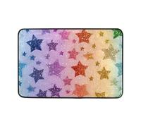 OWFKAY Zerbino di benvenuto, motivo arcobaleno con stelle glitterate, per soggiorno, cucina, casa, interni, esterni, 60 x 40 cm