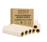 OWIJI Film Estensibile Imballaggio Bianco Coprente 6 Rotoli Pellicola Protettiva Made In italy Cellophane 250 Metri Spedizioni Trasloco Multiuso Extra Resistente Peso Bobina 2,4 Kg 23 Micron