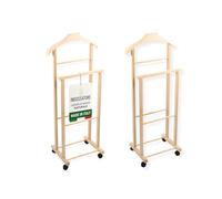 OWIJI Indossatore Appendiabiti Legno Faggio Naturale Set 2 Pezzi Rotelle Servo Muto Doppio Dimensioni 45 x 30 x 95 cm Appendiabiti Vestiti Camera Letto Cabina Armadio Grezzo