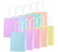 OWill 10 Pezzi Sacchetti Carta con Manico Pastello,Sacchettini Compleanno Bambini,Colore Borse Carta Kraft Sacchetti da Regalo Carta per Festa Compleanno,matrimoni,Natale,baby shower,festa bambini