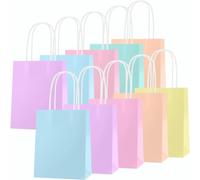 OWill 10 Pezzi Sacchetti Carta con Manico Pastello,Sacchettini Compleanno Bambini,Colore Borse Carta Kraft Sacchetti da Regalo Carta per Festa Compleanno,matrimoni,Natale,baby shower,festa bambini