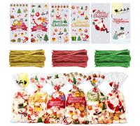 OWill 120 sacchetti natalizi in cellophane con lacci colorati, sacchetti regalo per dolci, feste, Natale e festival, 27 x 13 cm