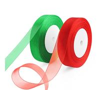 OWill 2 Rotoli Nastro natalizio,nastro rosso e verde,20 mm x 90M,nastro rosso natalizio in organza,nastro regalo per confezioni natalizie,regali,albero di Natale,DIY