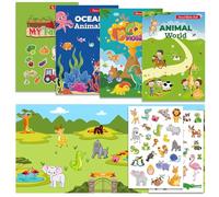 OWill 4 Pezzi Libro Adesivi Attacca e Stacca per Bambini dai 3 Anni, Sticker Riutilizzabili Impermeabili con Oceano, Dinosauri, Animali e Fattoria, Gioco Creativo da Viaggio, Regalo per Bambini