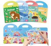 OWill 4 Pezzi Stickers Bambini Attacca Stacca,Adesivi per Bambini con Oceano,Dinosauri, Animali,Veicolo in Libro Stickers,Sticker Bambini Riutilizzabili 2 3 4 5 6 Anni Sticker Book Regalo