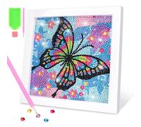 OWill 5D Diamond painting kit completo,diamond painting bambina con cornice,DIY diamantini crystal art farfalla,pittura diamante kit per principianti,bambini(15x15cm,blu)