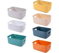 OWill 7 Pezzi Cestini Portaoggetti Plastica,impilabili per Cestino portaoggetti con manici per ripiano della cucina, bagno, camera dei bambini, armadio e uffici (7 colori)