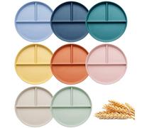 OWill 8 Pezzi Set Piatti Piani Divisi da 23cm, Piatti da Portata Divisi per Bambini, Ideale per Cena e Picnic, Piatti Plastica Rigida Lavabili, Resistente al Microonde e Alla Lavastoviglie
