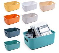 OWill Cestini portaoggetti in plastica, multicolori, contenitori organizzatori per cucina, scatole portaoggetti per scaffali, armadi, ufficio, scuola e casa (7 pezzi grande)