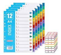 OWill Divisori Raccoglitori Ad Anelli, Set di 5 Separatori Raccoglitore Ad Anelli A4 con 5 Adesivi Colorati per Classificazione, Divisori Raccoglitore A4 per Documenti, Ufficio, Scuola - 12 Colori