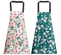 OWill Grembiule da Cucina 2 Pezzi Grembiuli Floreali Donna Regolabile Grembiuli con Tasche per Cucinare, Cuocere al Forno, Giardinaggio, Grembiule Cucina Impermeabili e Oleo-Repellenti Per Donne