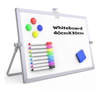 OWill Lavagna Bianca Magnetica A3 (30x40cm) con Supporto e Cornice Alluminio,Lavagnetta da Scrivania Doppia Faccia per Ufficio,Cucina e Smart Working,Set con 8 Pennarelli, Cancellino e Magneti