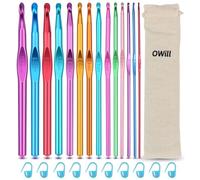 OWill Set 24 pezzi Di Uncinetti, con custodia, in Alluminio, 14 Pezzi Ergonomici con 10 pennarelli,2-10mm Extra Lunghe Knit Needles per principianti adulti