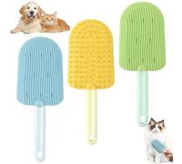 OWill Set di 3 Spazzola per Gatti in Silicone Spazzola Gatto Pelo Lungo e Corto, Autopulente Toelettatura Spazzola per Animali Domestici, Giallo, Verde, Blu