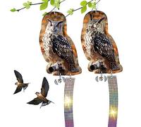 Owl Bird Scarer 2pcs Repellente per piccioni 3D in Piedi per Gufo Esche per spaventare Gli Uccelli con Una Campana e Un Nastro deterrente per Uccelli Riflettenti per Giardino, finestre, Balcone