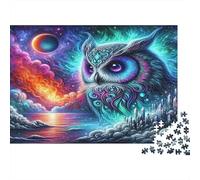 Owl in Fantasy Sky Puzzles 1000 Pezzi Carta Riciclata Galaxy Puzzle per Bambini Ages 6 Years Up Gioco Educativo Challenge Fun Gioco Per La Famiglia 52x38cm/1000pcs