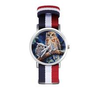 Owl Mama and Little - Orologio da polso al quarzo con numeri arabi, cinturino regolabile per uomo e donna